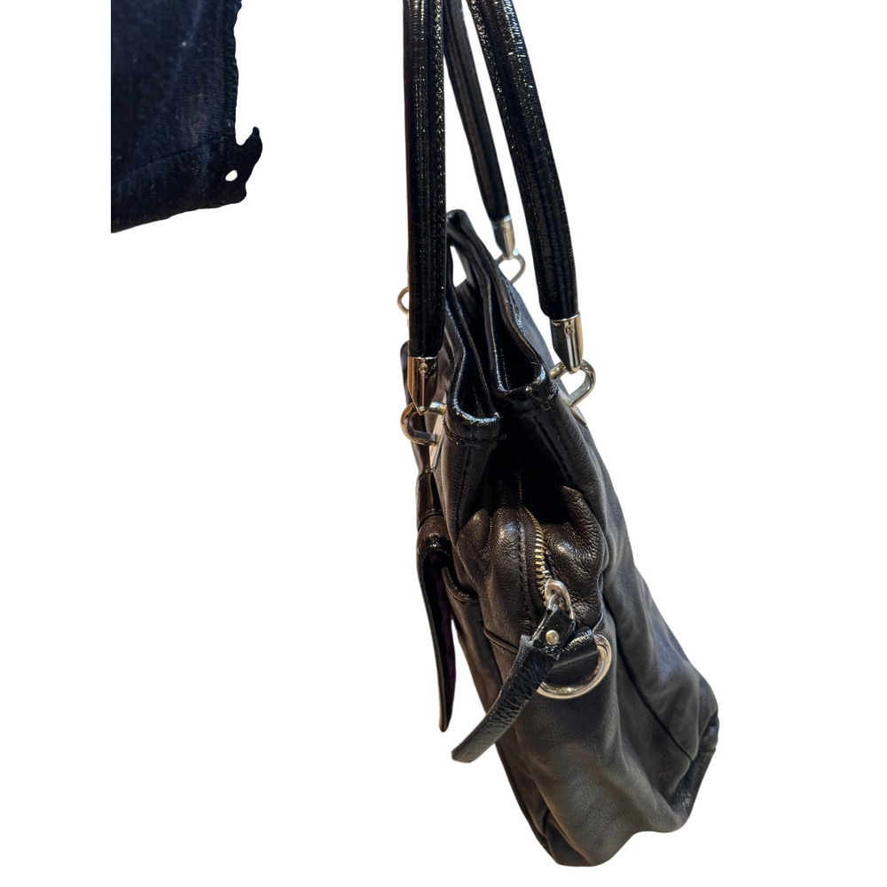 Kate spade Black Leather Patent Satchel Handbag Silver Hardware Shoulder Bag - Picture 7 of 16